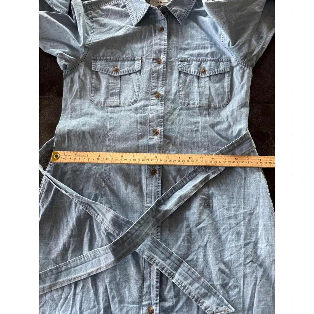 J. Peterman Womens Large Indigo Cotton Chambray Shirt Dress Cowgirl Boho Western - Picture 12 of 14